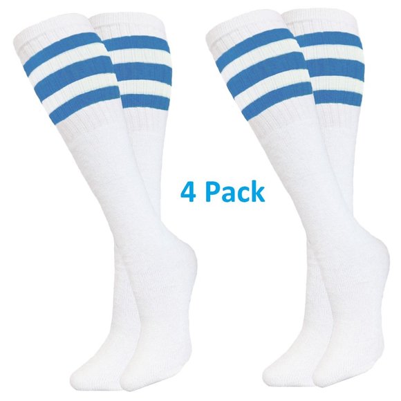 White & Blue Baseball Softball Striped Tube Set Of 4 Socks - Picture 1 of 2